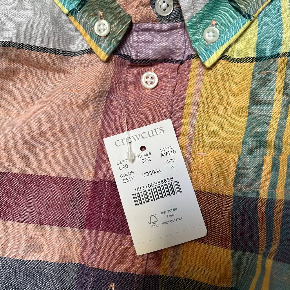 NWT Crewcuts Madras Plaid Linen Blend Dress Shirt Size 2 - Picture 4 of 7